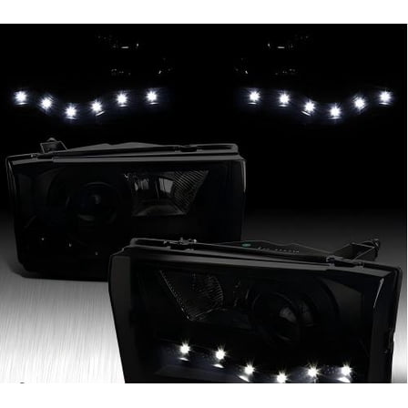 Fit 1999-2004 Ford F250 F350 F450 Black/Smoke LED Strip Projector Headlights