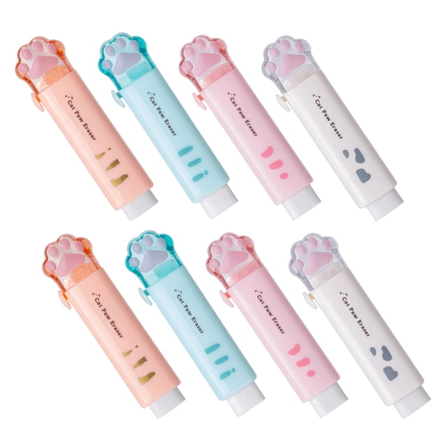 VERDANVERSE 8Pcs Cute Cat Paw Design Retractable Erasers Assorted Colors for School Drawing and Sketching