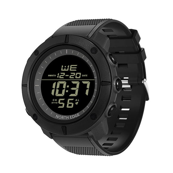 Mistaha Digital Sport Watch for Men - NORTH EDGE TANK Black Silicone 26mm - Shock Resistant, Waterproof, Multifunctional with Alarm, Stopwatch, and Backlight - Ideal for Outdoor and Indoor Sports