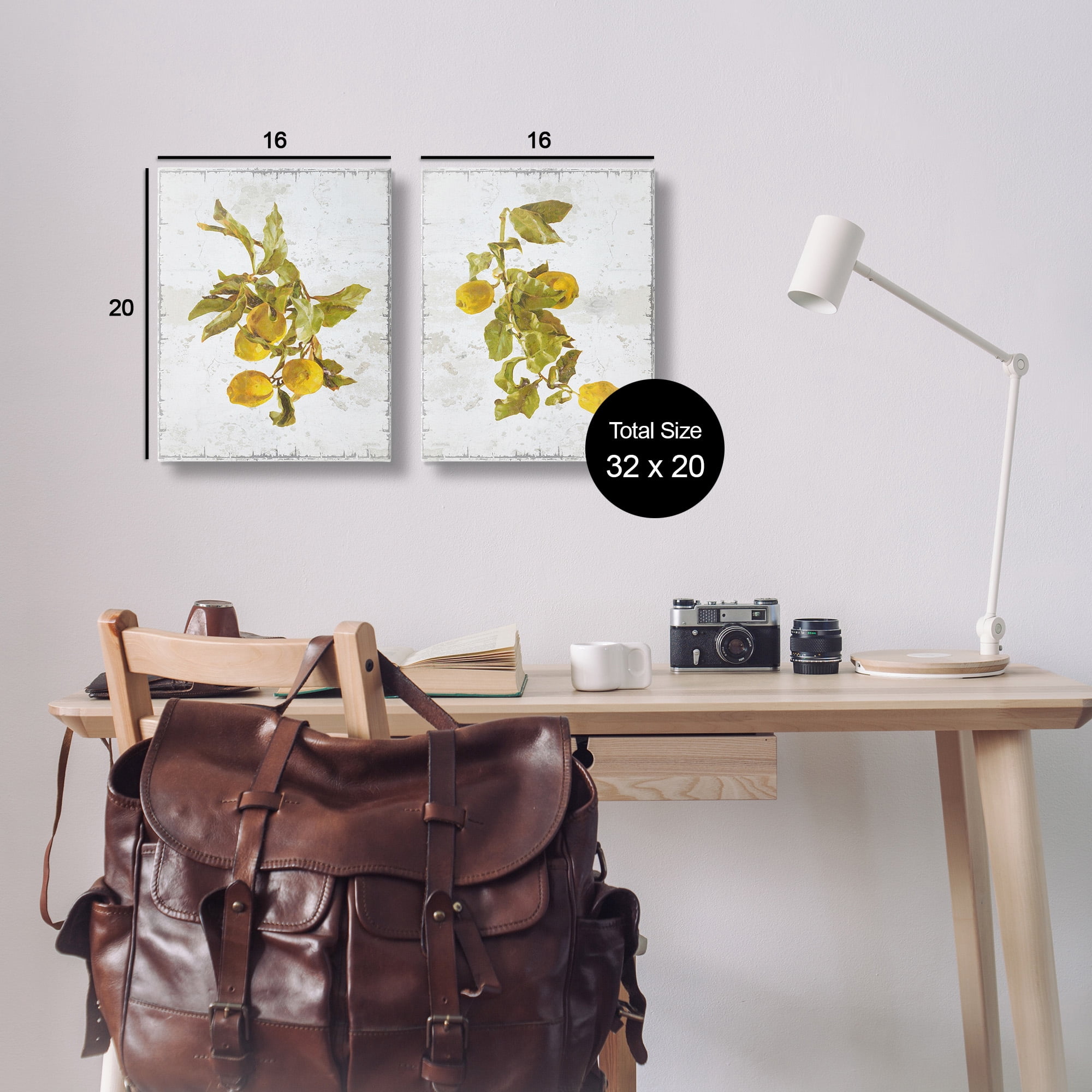 Stupell Industries Rustic Lemons & Leaves Food & Beverage Painting Gallery Wrapped Canvas Art Print Wall Art, 16 x 20, Set of 2