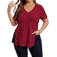 thumbnail image 3 of Gvmfive Women Casual V Neck Split Side Tops Short Sleeve T-shirt Tunic Plus Size, 3 of 5