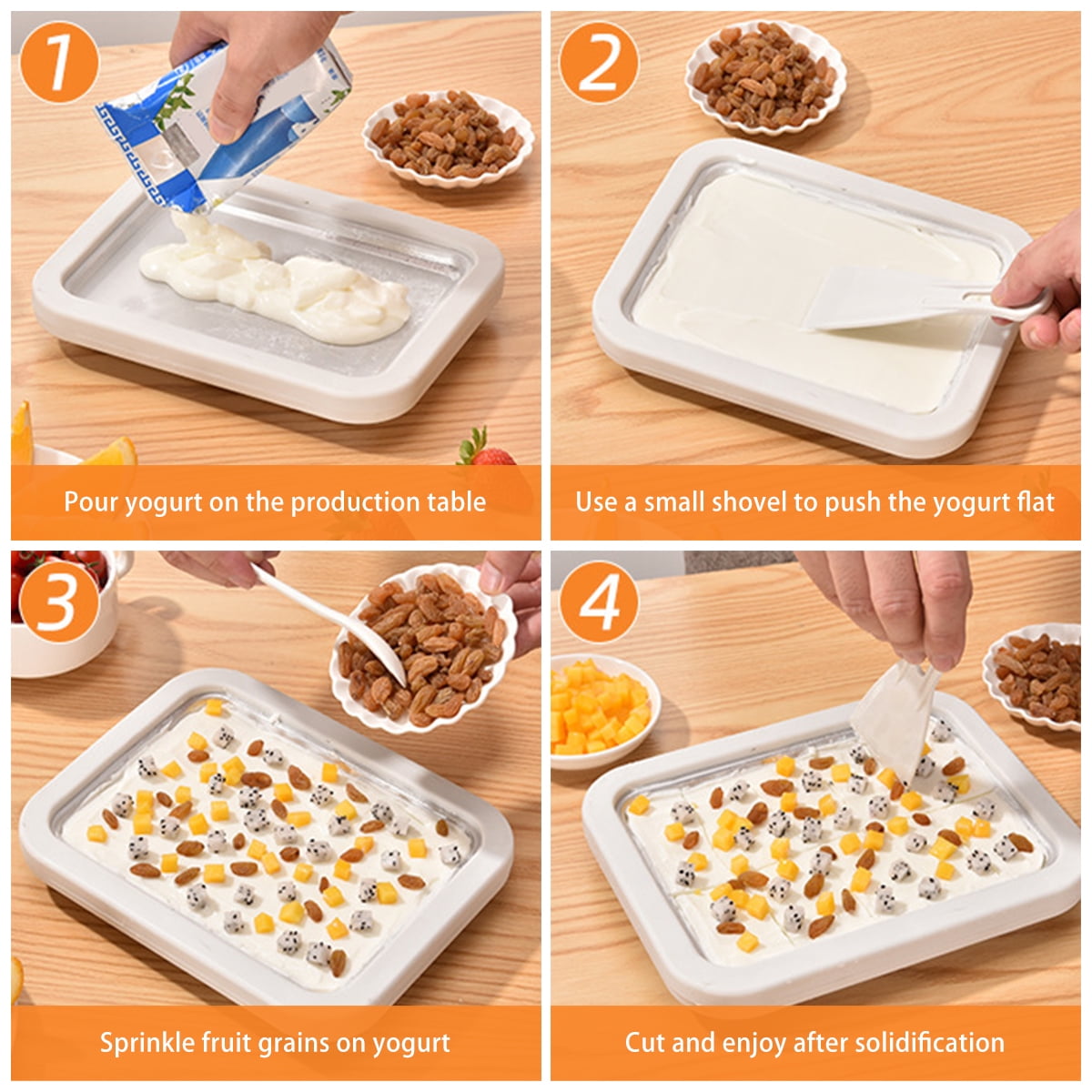 Rolled Ice Cream Maker Pan With 2 Scrapers Cold Sweet Fried Food Plate Frozen Yogurt Gelato DIY (white )