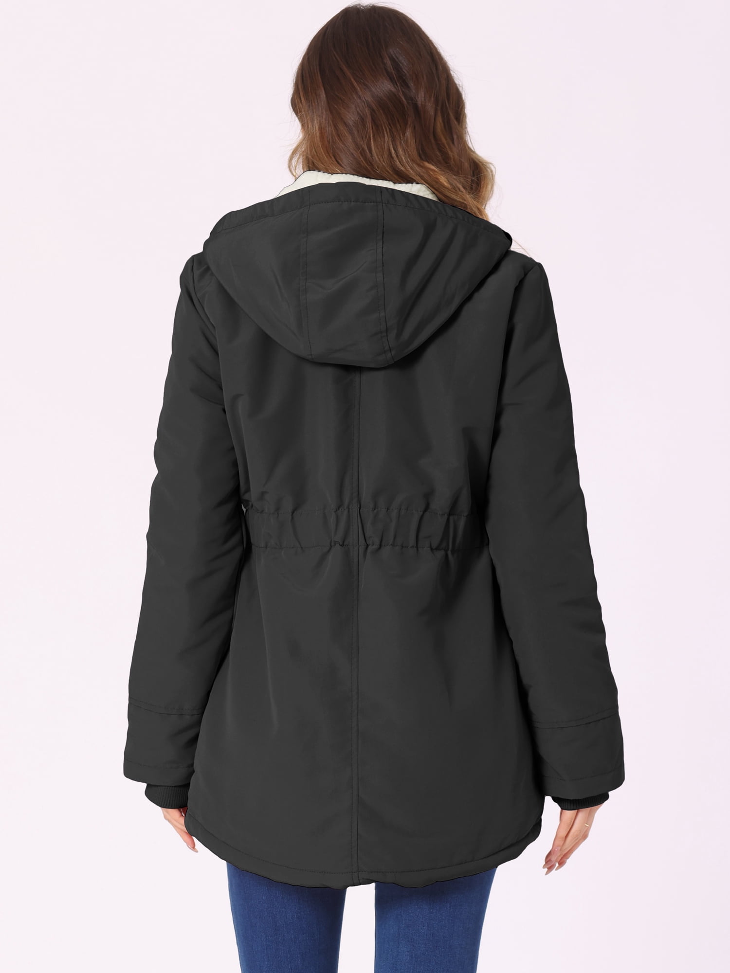 DARING DIVA Women's Winter Coat with Faux Fur Hood and Multiple Pockets M Black