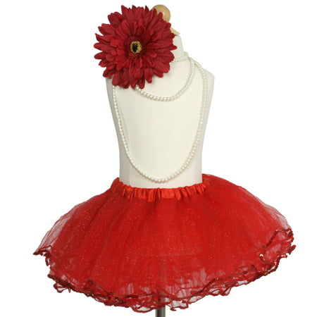 Efavormart 4 Layered Glitter Sequin Edged Girls Ballet Tutu Skirt for Dance Performance Events Wedding Party Banquet Event