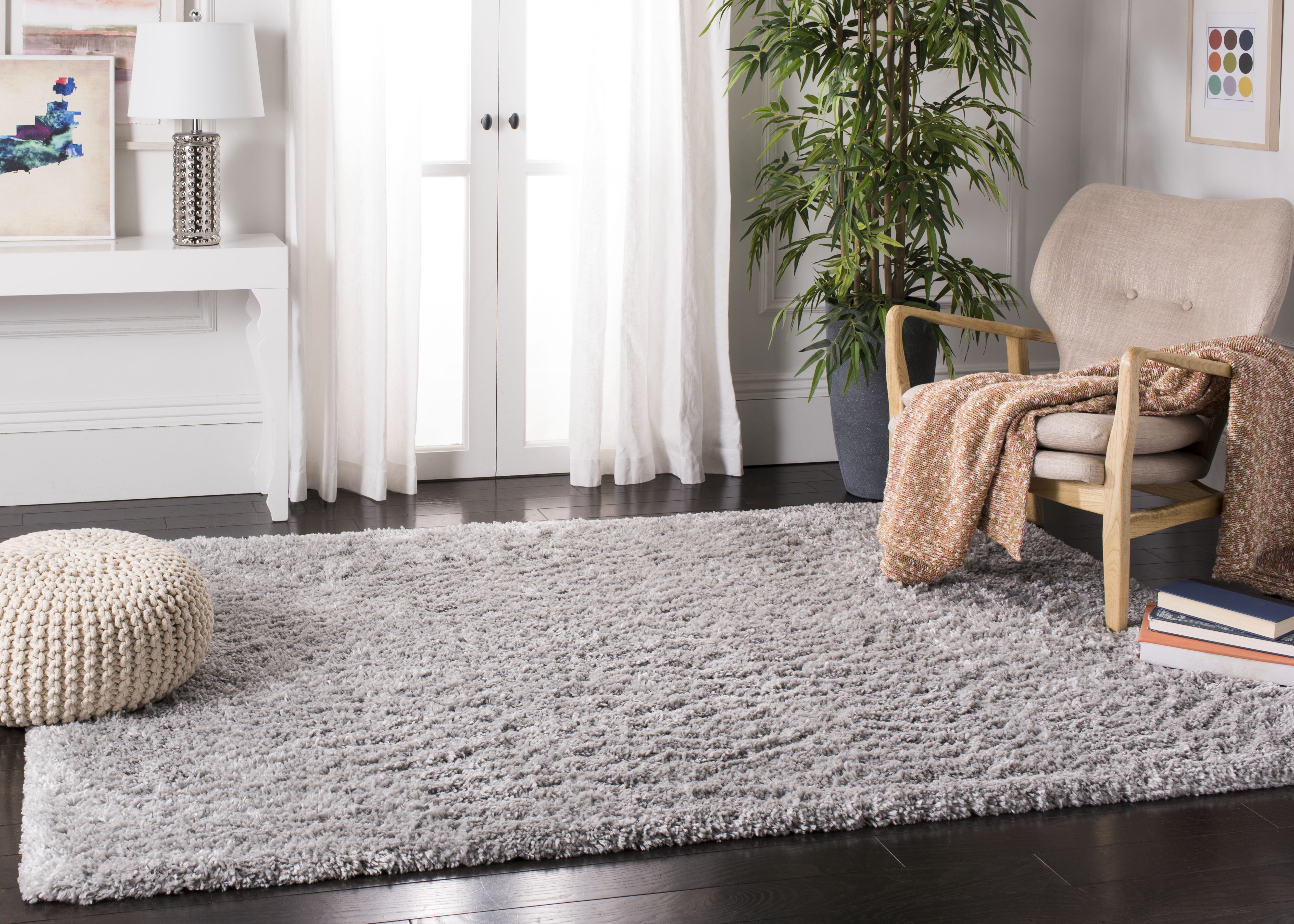 Safavieh Fontana Jamie Solid Shag Area Rug, Gray, 3' x 3' Square