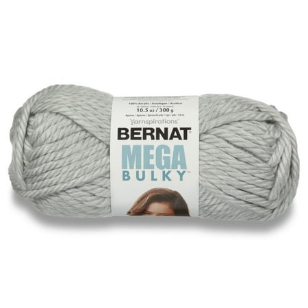 - Bernat Mega Bulky Yarn, 300g, Light Grey Heather