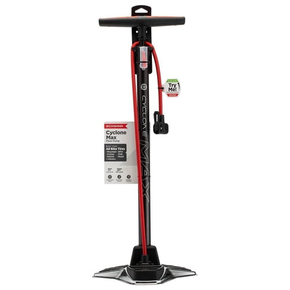 Schwinn Cyclone Max Floor Pump with Gauge for Bikes, Black