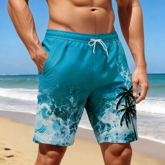 Swim Trunks for Men 9 Inch No Liner Bathing Suit Comfortable Summer Beach Casual Mens Board Shorts Swimwear Light Blue L