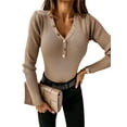 thumbnail image 4 of DYMADE Women Plus Size Autumn Long Sleeve V-neck Buttons Slim Solid Color Blouse, 4 of 4