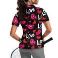 thumbnail image 2 of COEQINE Women 1/4 Zip Golf Shirts for Valentine's Day Quick Dry Fit Moisture Wicking Golf Polo Shirt Lightweight Short Sleeve Tennis Activewear Love Red Heart Lip Print Sportswear, XS, 2 of 7