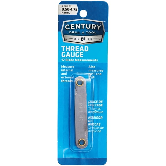Century Drill & Tool 98402 Metric Pitch Gauge, 050 to 1.75 pitch, NPT and BSP — Professional & DIY Use, Standard Battery Platform