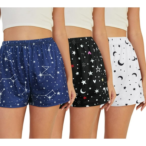 3 Pack Womens Ultra-Soft Pajama Shorts Elastic Waistband Sleepwear Bottoms Sleep Pants Plus Size XS