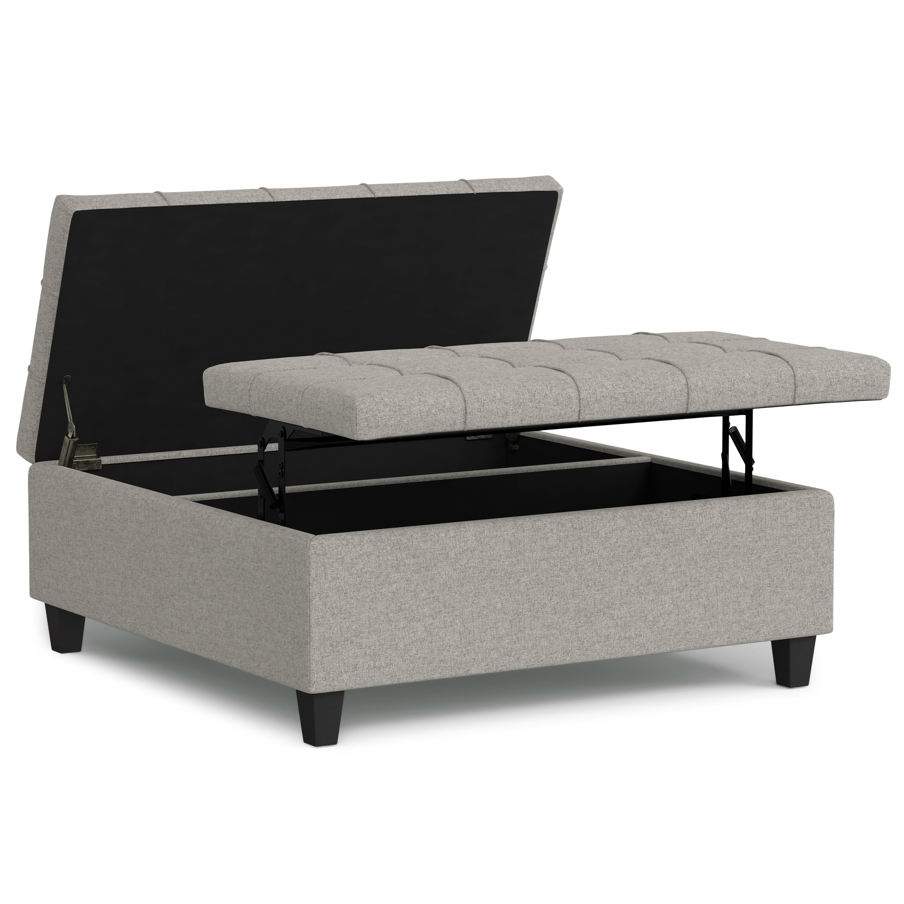 Harrison 40 inch Wide Transitional Large Square Coffee Table Storage Ottoman in Cloud Grey Linen Look Fabric