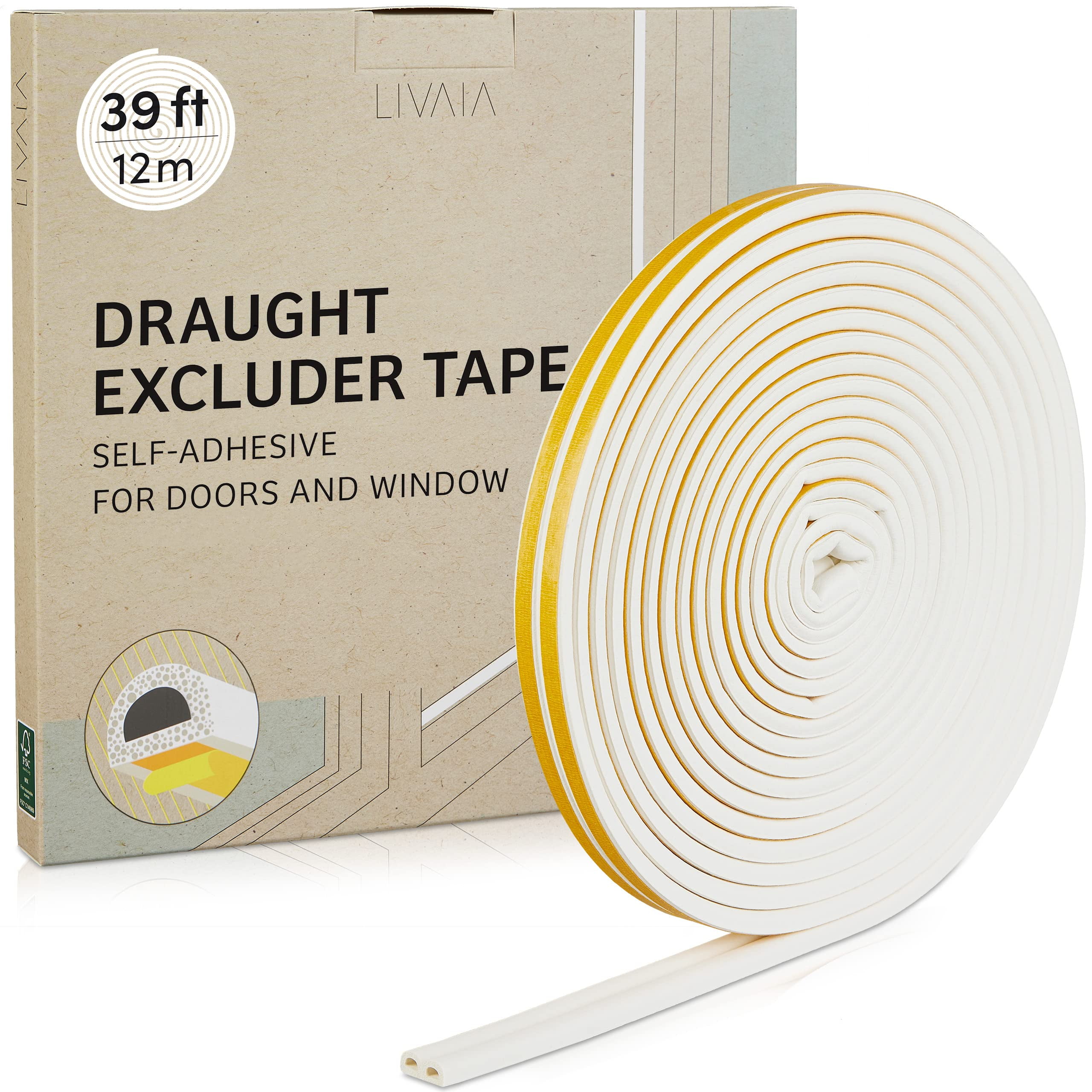 Draught Stopper 39ft White Self Adhesive Tape Window Sealing Tape Door