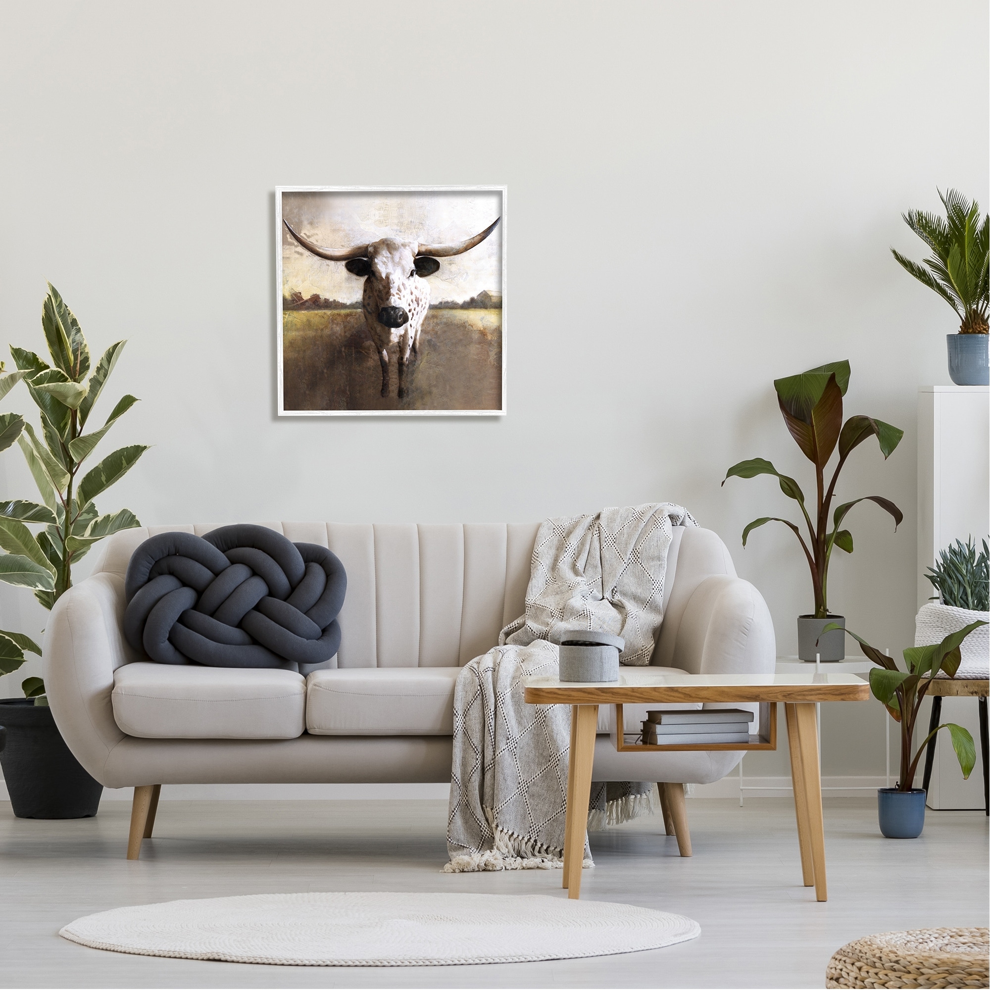 Stupell Industries Striking Longhorn Cattle Warm Sunlight Farmland Grass Framed Wall Art, 24 x 24, Design by White Ladder
