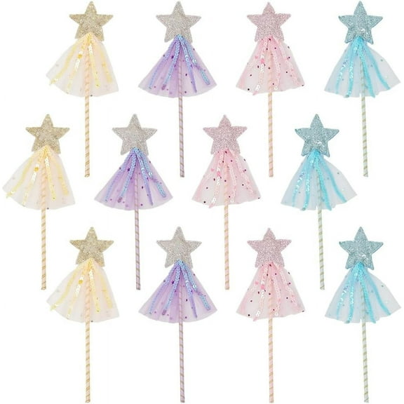 12Pcs 4 Colors Polyester Sequin Star Fairy Wand for Party Decoration Mixed Color 290x76x12.5mm 3pcs/color