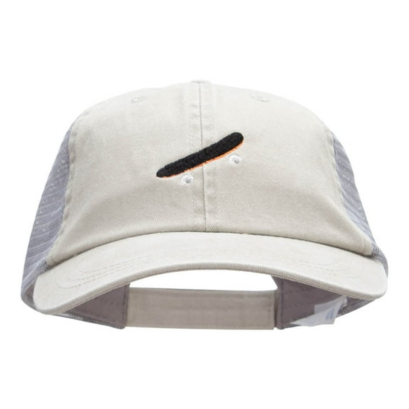 The Skateboard Embroidered Washed Trucker Cap - Beige Grey OSFM