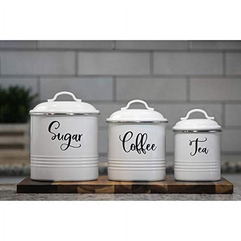 Home Acre Designs Canister Sets for Kitchen Counter-Modern Farmhouse Kitchen  Decor-Rustic Kitchen Canisters Set of 3-Farmhouse Canisters Sets for Kitchen-White  Airtight Food Storage-Coffee Sugar Tea 