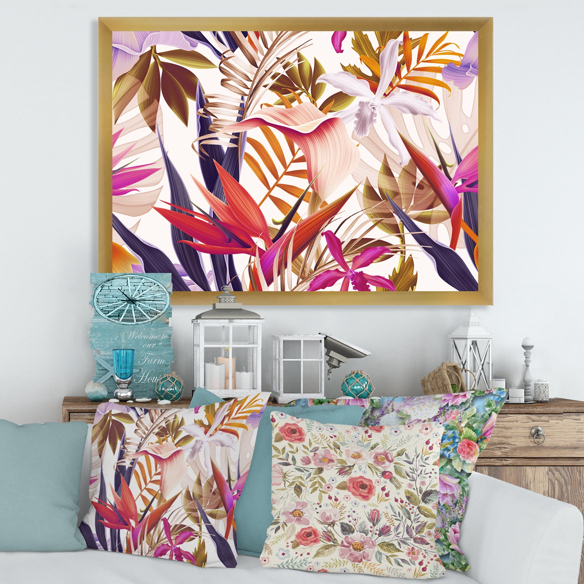 Designart 'VIntage Tropical Flowers III' Traditional Framed Art Print