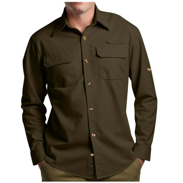 Plebaso Men's UPF 50+ Button down Shirts Long Sleeve Sun Protection Fishing Shirts for Camping Hiking
