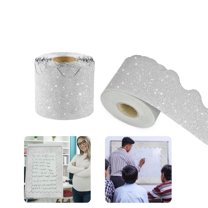 2Pcs Shine Scalloped Border Trim,2.2In QZS Wide Durable Border Trim Decoration for Office,32.8Ft Scalloped Border for Classroom,Office Decoration(Sliver)