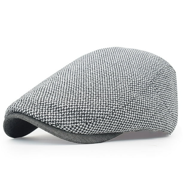 Gorra plana con estampado de pata de gallo para hombre en blanco y negro