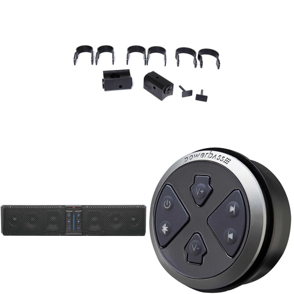 PowerBass XL-650 - 6 Speaker System Bluetooth Powersports Sound Bar with XL-SBCON - Wired Remote Controller Compatible & XL-SBTCLAMP - Thin C Clamp Compatible with 1.5", 1.75", 2" Bars - Pair