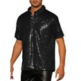 thumbnail image 4 of INSPIRE CHIC Sequin Polo for Men's Sparkle Short Sleeves Club Party Shiny Golf Shirts 3XL Black, 4 of 6