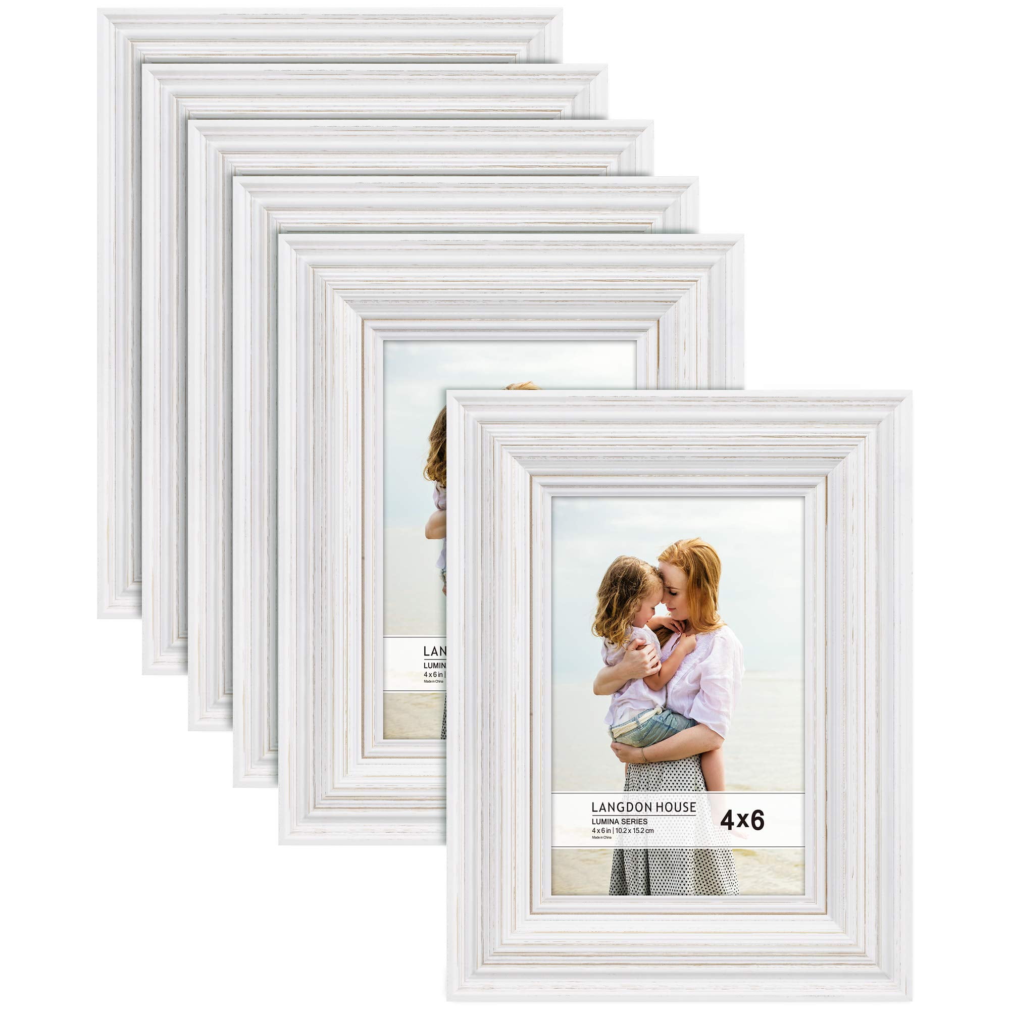 2 Pack, Weathered White - Gold Langdon House 11x14 Real Wood Picture Frames 