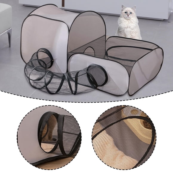 Jaula de juguete para gatos, túnel de malla plegable, juguete interactivo universal, práctico túnel de juego 2 en 1 para animales pequeños, conejos, S
