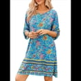 thumbnail image 2 of Vestido Informal de Verano para Mujer, Estilo Bohemio, con Borlas y Cuello Anudado, Larga 3/4, Estampado Floral Corto Azul XXL, 2 of 8