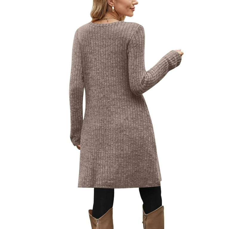 Xunlbb Womens Dresses Ladies Winter Warm Solid Color Elegant Fashion Style Temperament Wool Long Sleeved Round Neck A-Line Modest Skirt Dress Khaki S- Xunlbb Womens Dresses Ladies Winter Warm Solid Color Elegant Fashion Style Temperament Wool Long Sleeved Round Neck A-Line Modest Skirt Dress Khaki S-