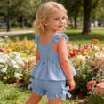 thumbnail image 5 of CAIVO Children Summer Toddler Girls Square Collar Fly Sleeve Floral Vest T Shirt Tops Shorts Outfit Sets Trendy Clothes Sets, 5 of 7