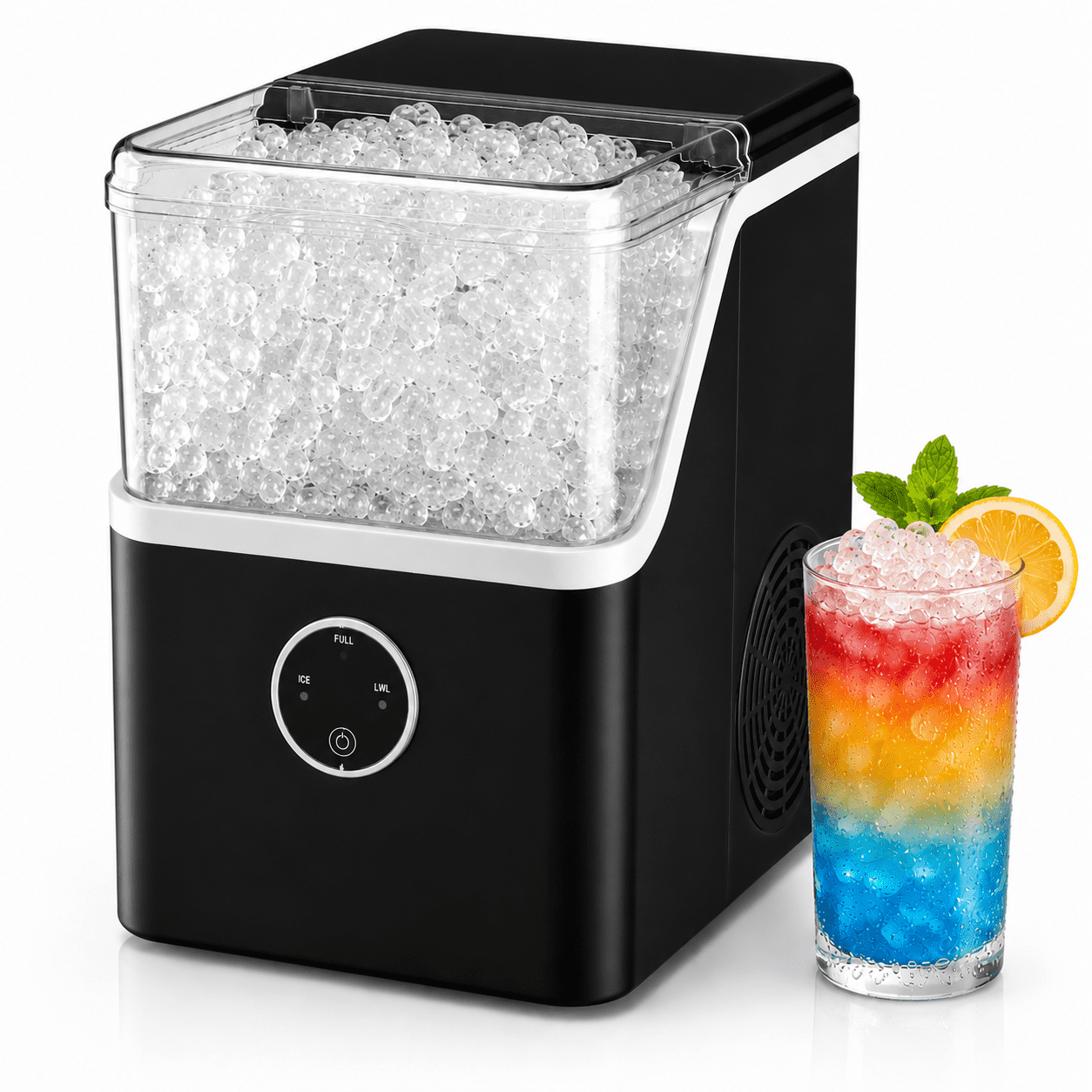 GGTB Ice Maker Countertop, Pebble Ice Makers with Crushed Soft Chewable Ice, 33lbs Per Day with Scoop, Pellet Portable Ice Machines with Auto-Cleaning for Home, Kitchen, Office, Black