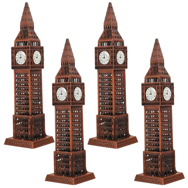 4 piezas de estatua clásica del Big Ben de aleación de Londres, decoración de escritorio, adorno artesanal de aleación