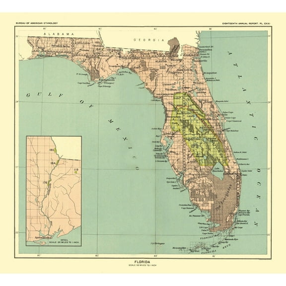 Historic State Map - Florida - Hoen 1896 - Vintage Wall Art