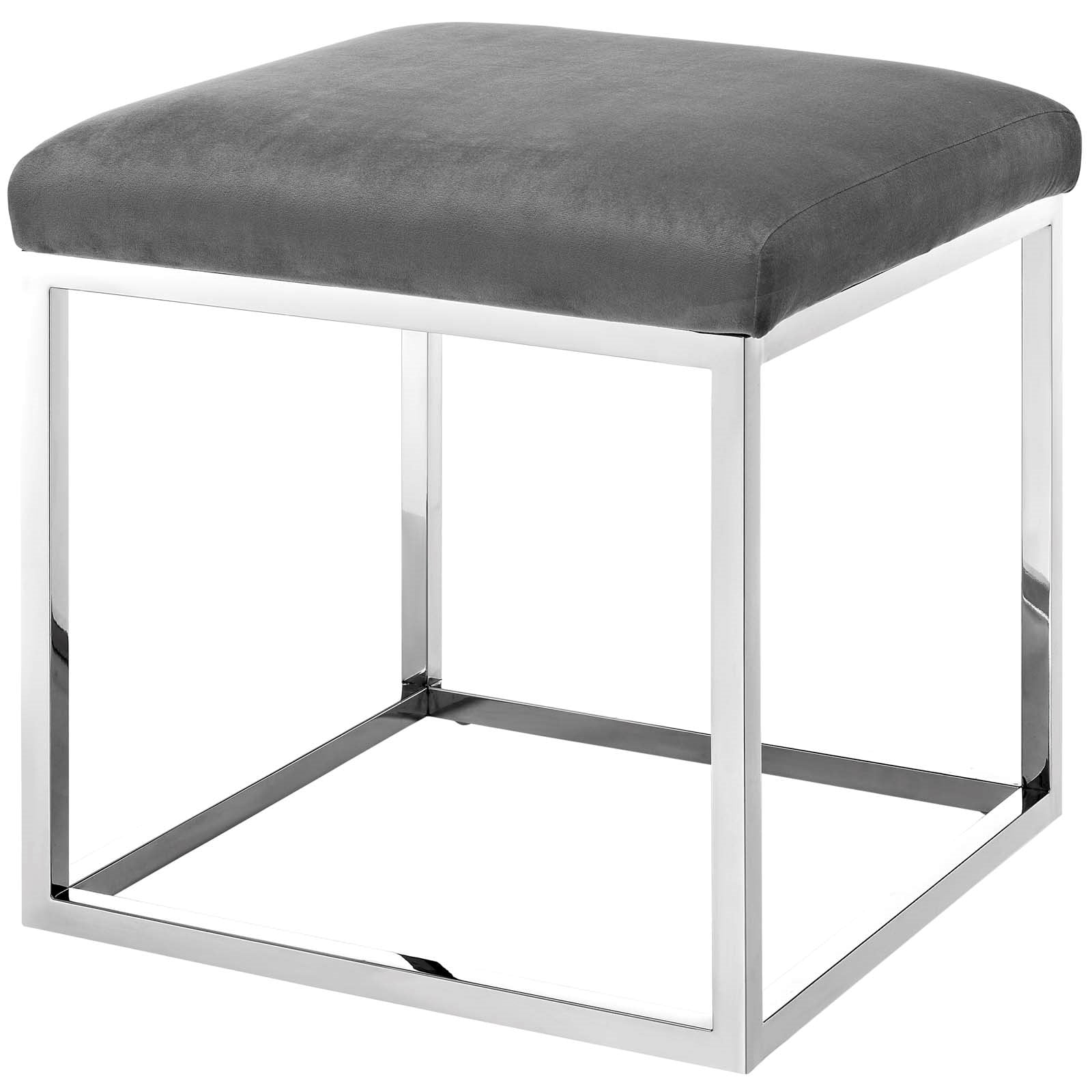 Modern Contemporary Urban Design Living Room Lounge Club Lobby Accent Chair Ottoman, Velvet Fabric Metal Steel, Grey Gray