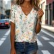 thumbnail image 3 of Blusa Zhyaj de manga corta con cuello en V y estampado floral bohemio para mujer, 3 of 6