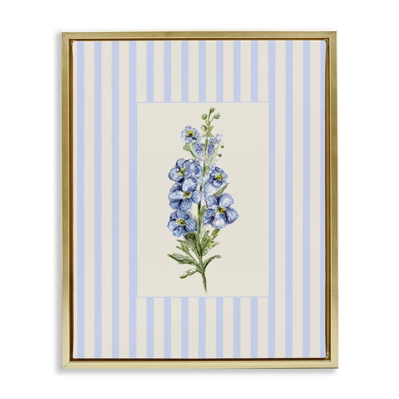 Stupell Industries French Country Blue Stripe Larkspur Gold Floating Frame Canvas Art, 17 x 21, by Lisa Wehmeyer