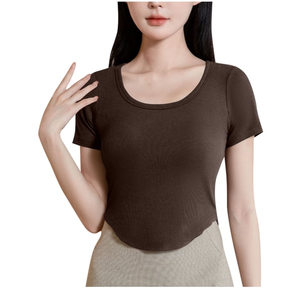 Tops de Manga Corta de las Mujeres Casual, Moda de Color Sólido, con la Almohadilla de Pecho Top de Pijama para las Mujeres