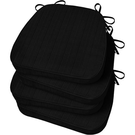 Chair Cushions for Dining Chairs 4 Pack, D-Shaped Kitchen Chair Cushions with Ties Set of 4, 2.5" Thick Seat Cushions for Dining Room/Kitchen Chairs, 17" x 16", Black
