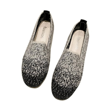 

Crocowalk Women Flats Slip On Casual Shoe Non-Slip Flat Shoes Fashion Comfort Pumps Womens Lightweight Knit Upper Loafers Black 7