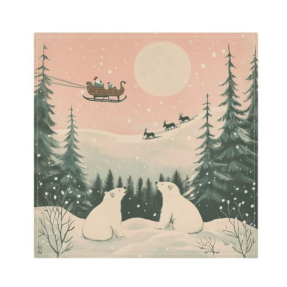 Qxltty Two Polar Bears in The Snow Napkins 20×20in Perfect for Parties Dinners Weddings Cocktail Housewarming Cloth Napkins Set of 6