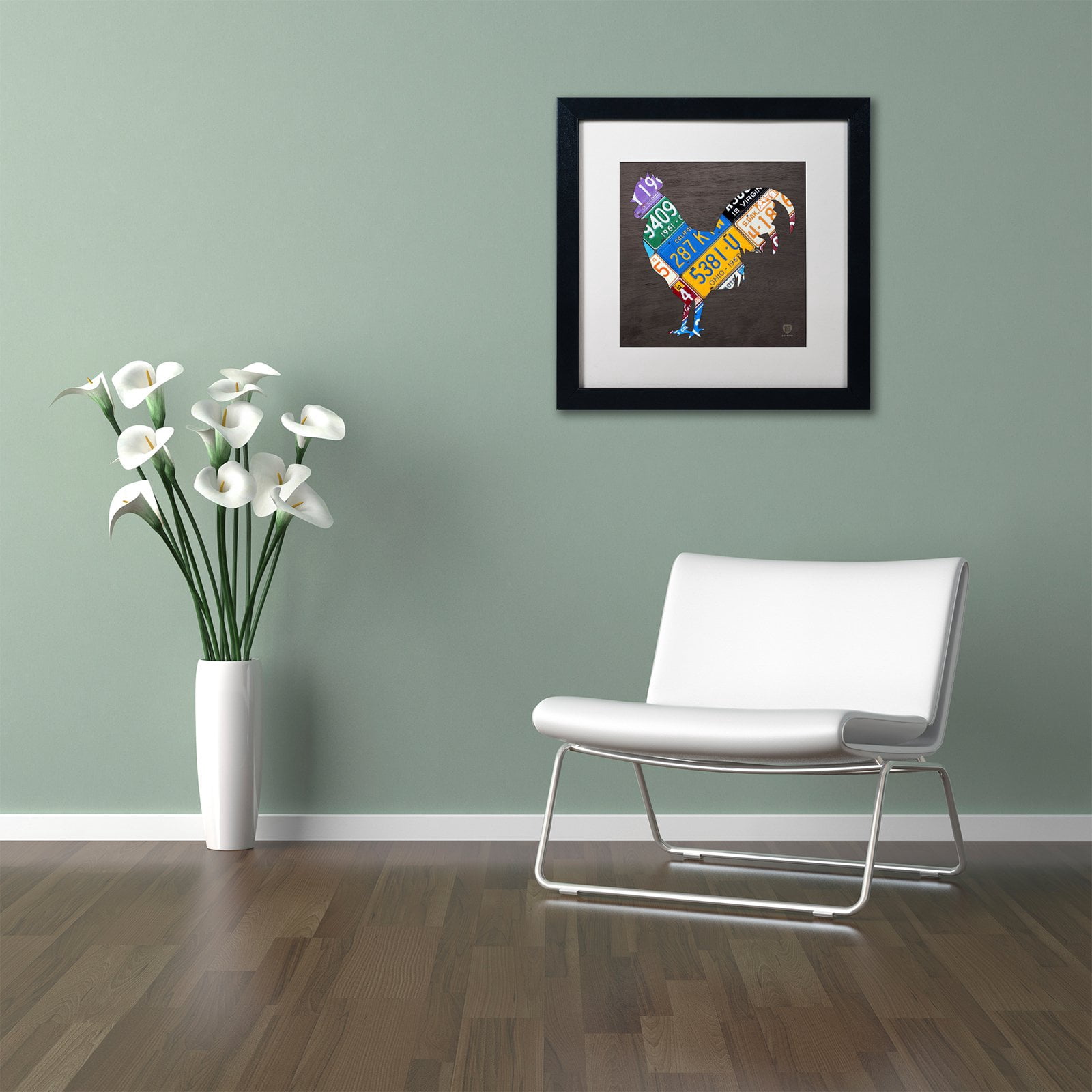 Trademark Fine Art 'Rooster' Canvas Art by Design Turnpike, White Matte, Black Frame