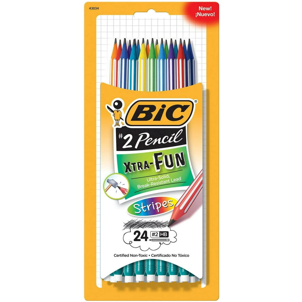 Bic 24+2 Xtra Fun Stripes Pencils Bonus, Bright Colors - Walmart.com ...