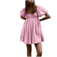 thumbnail image 5 of Nxznwn Womens Mini Dress Y2k Babydoll Puff Short Sleeve Square Neck Dress Summer Solid Cute Backless Sundress, 5 of 9