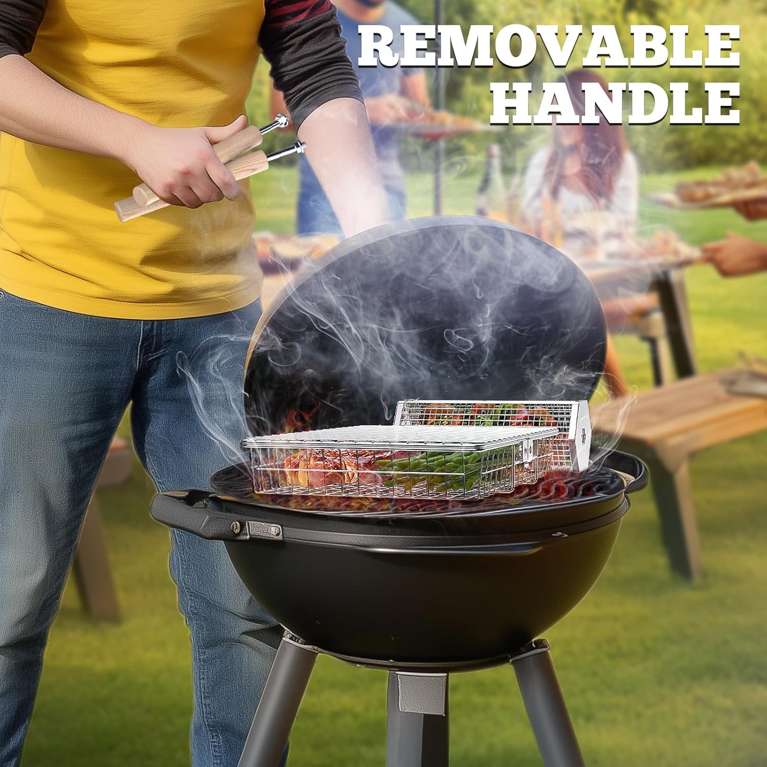Panier à Barbecue En Acier Inox 304 – Lot De 2 Avec Poignées Amovibles – Design Emboîtable – Pour Légumes, Viandes, Fruits De Mer - 9