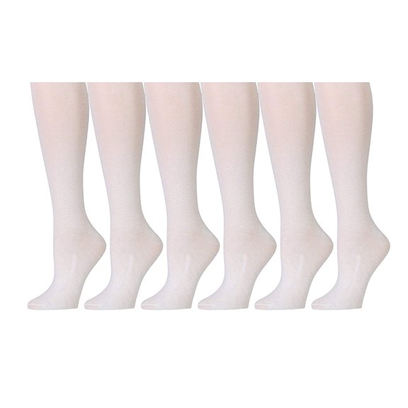 Yacht & Smith 6 Pairs of Girls Knee High Socks, Flat Knit, School Socks (9-11, Ivory)