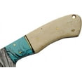 thumbnail image 4 of SANZ 8.5" Damascus Steel Outdoor Knife with Bone & Turquoise Handle and Sheath, 4 of 7
