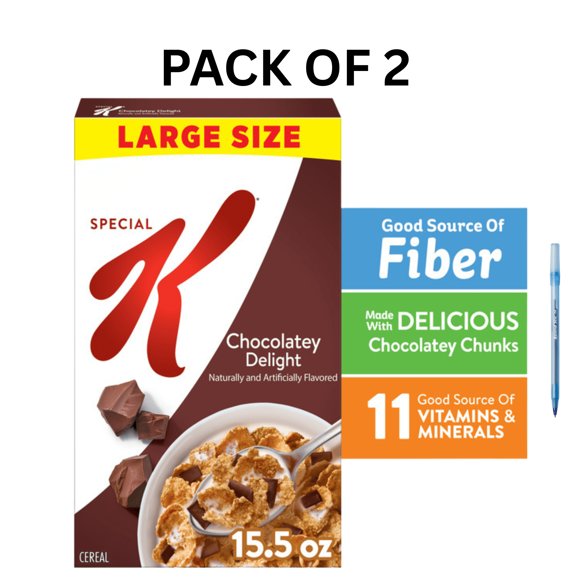 Special K Breakfast Cereal Chocolatey Delight Good Source of Fiber, 11 Vitamins & Minerals, Pack of 2, 15.5 oz